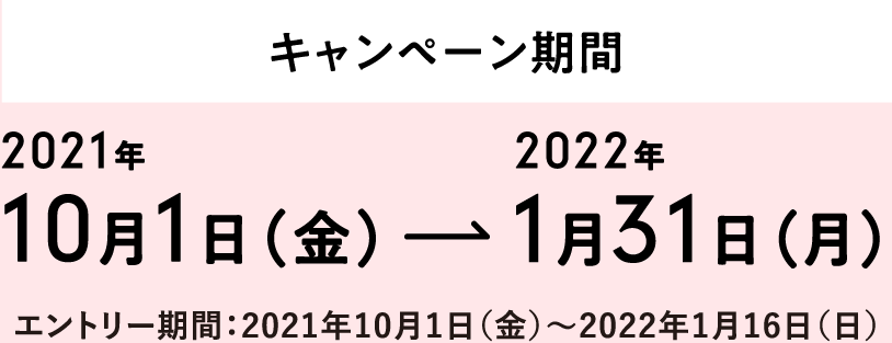 【キャンペーン期間】2021年10月1日（金）～2022年1月31日（月）／エントリー期間：2021年10月1日（金）～2022年1月16日（日）